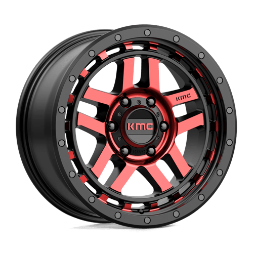 KMC KM540 Recon Gloss Black Machined With Red Tint Wheels