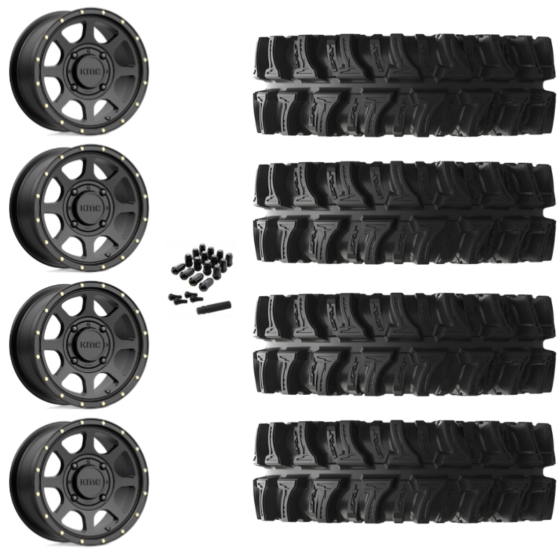 14" KMC Addict 2 KS134 Black UTV Rims & 28" EFX MotoSlayer Tires 6 Ply Mounted