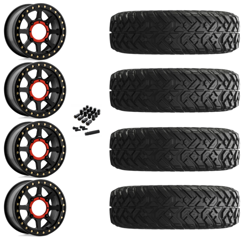 14" KMC Addict 2 KS234 Beadlock Black UTV Rims & 28" EFX Gripper Standard Tires 8 Ply Mounted