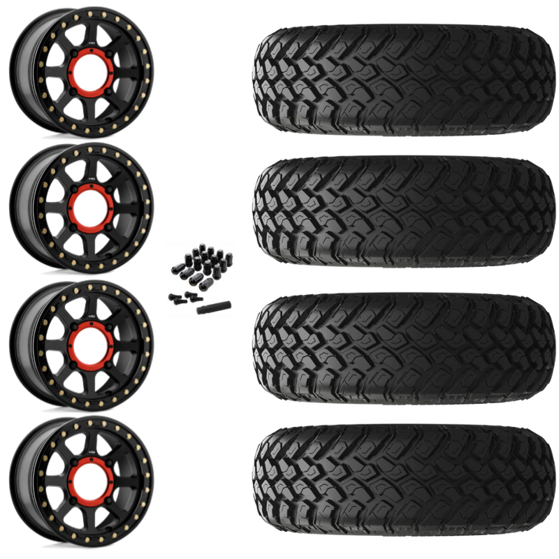 14" KMC Addict 2 KS234 Beadlock Black UTV Rims & 30" EFX MotoHammer Tires 8 Ply Mounted