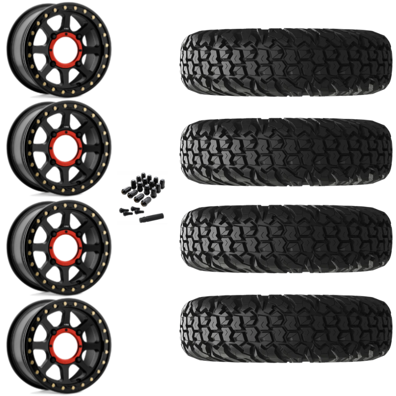14" KMC Addict 2 KS234 Beadlock Black UTV Rims & 27" EFX MotoVator Tires 8 Ply Mounted