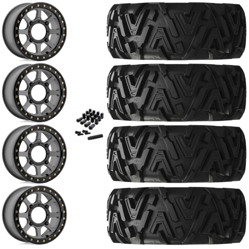 14" KMC Addict 2 KS234 Beadlock Gray UTV Rims & 27" EFX MotoMTC Tires 6 Ply Mounted