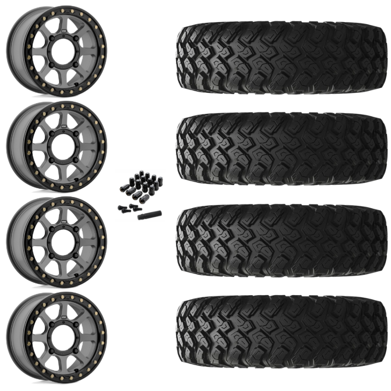 14" KMC Addict 2 KS234 Beadlock Gray UTV Rims & 30" EFX MotoRally Tires 8 Ply Mounted
