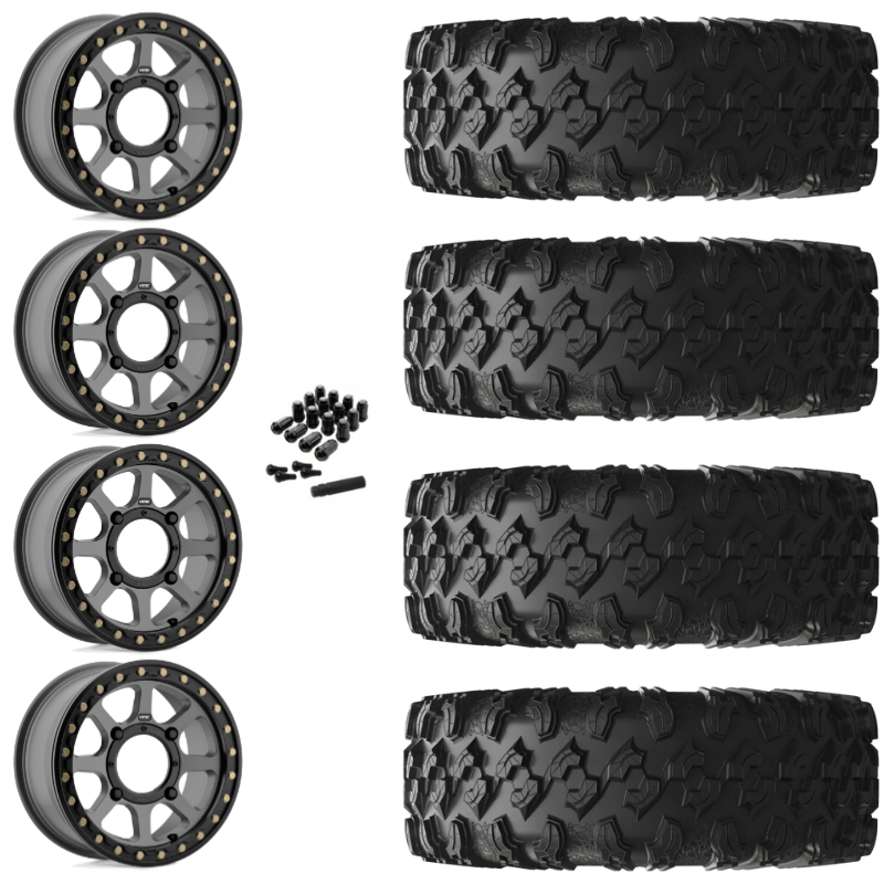 14" KMC Addict 2 KS234 Beadlock Gray UTV Rims & 28" EFX MotoRavage Tires 8 Ply Mounted