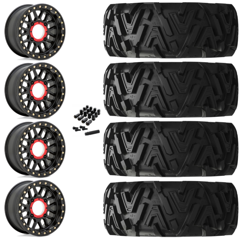 14" KMC Grenade KS235 Beadlock Black UTV Rims & 27" EFX MotoMTC Tires 6 Ply Mounted