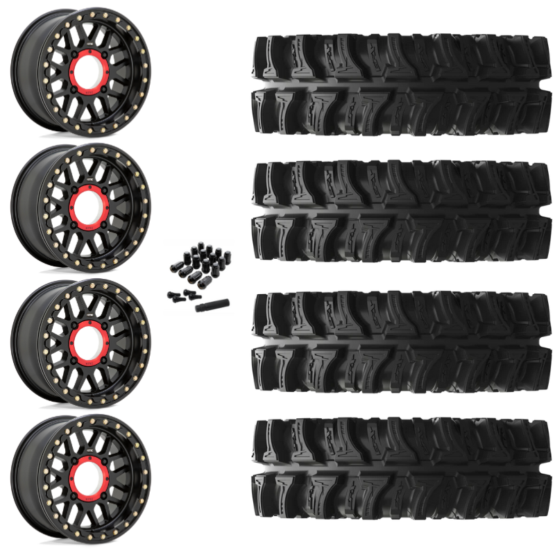 14" KMC Grenade KS235 Beadlock Black UTV Rims & 28" EFX MotoSlayer Tires 6 Ply Mounted