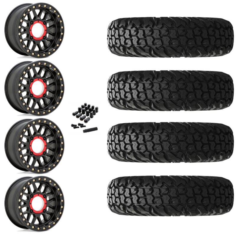 15" KMC Grenade KS235 Beadlock Black UTV Rims & 30" EFX MotoVator Tires 8 Ply Mounted