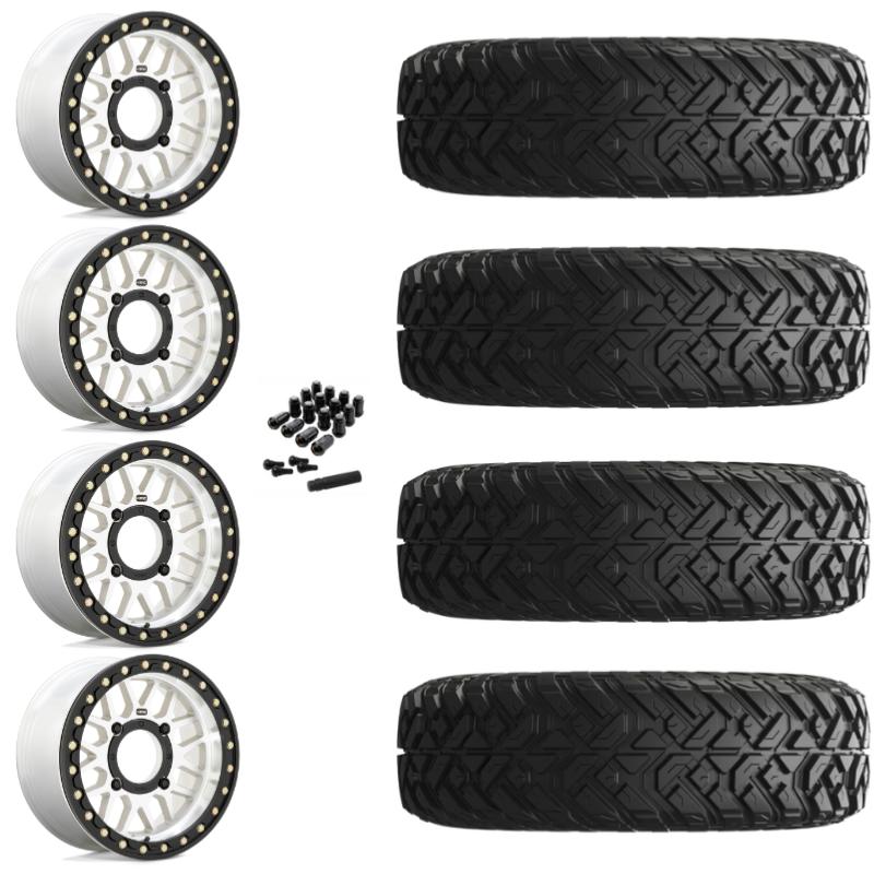 14" KMC Grenade KS235 Beadlock Machined UTV Rims & 28" EFX Gripper Standard Tires 8 Ply Mounted