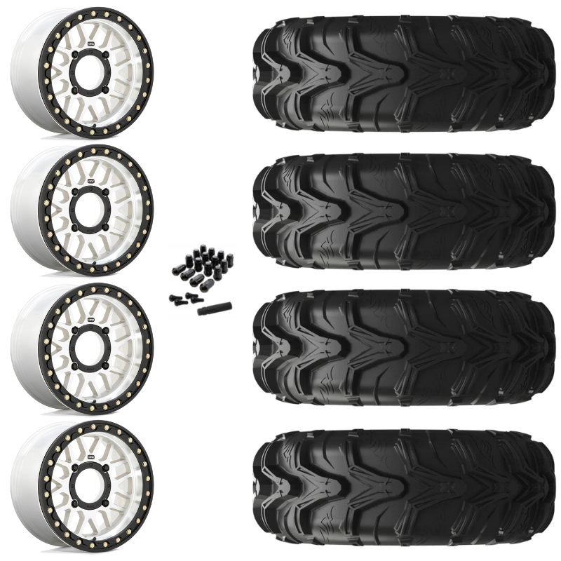 14" KMC Grenade KS235 Beadlock Machined UTV Rims & 27" EFX MotoMax Tires 6 Ply Mounted