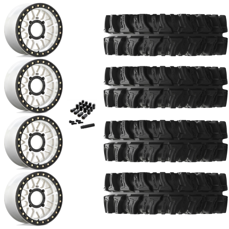 14" KMC Grenade KS235 Beadlock Machined UTV Rims & 28" EFX MotoSlayer Tires 6 Ply Mounted
