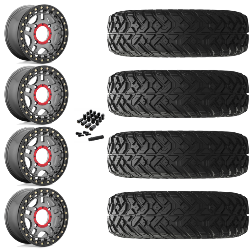 14" KMC Recon KS240 Beadlock Gun Metal UTV Rims & 28" EFX Gripper R/T-K Tires 10 Ply Mounted