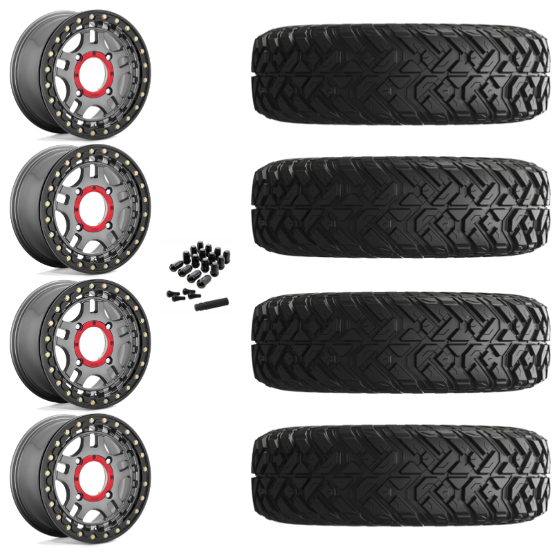 14" KMC Recon KS240 Beadlock Gun Metal UTV Rims & 30" EFX Gripper Standard Tires 8 Ply Mounted