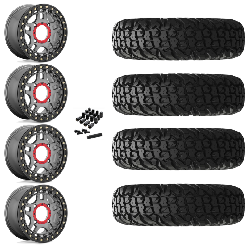 15" KMC Recon KS240 Beadlock Gun Metal UTV Rims & 30" EFX MotoVator Tires 8 Ply Mounted