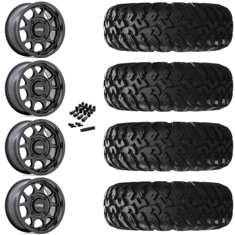 15" KMC Toro S KS137 Black UTV Rims & 28" EFX MotoClaw Tires 8 Ply Mounted