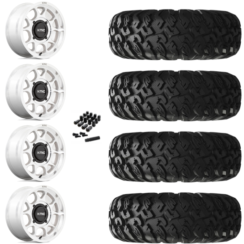 15" KMC Toro S KS137 Machined UTV Rims & 28" EFX MotoClaw Tires 8 Ply Mounted