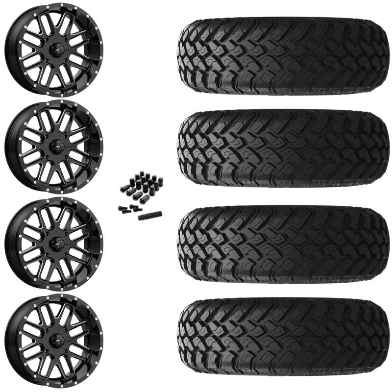20" MSA Bandit M35 Black Milled UTV Rims & 34" EFX MotoHammer Tires 8 Ply Mounted