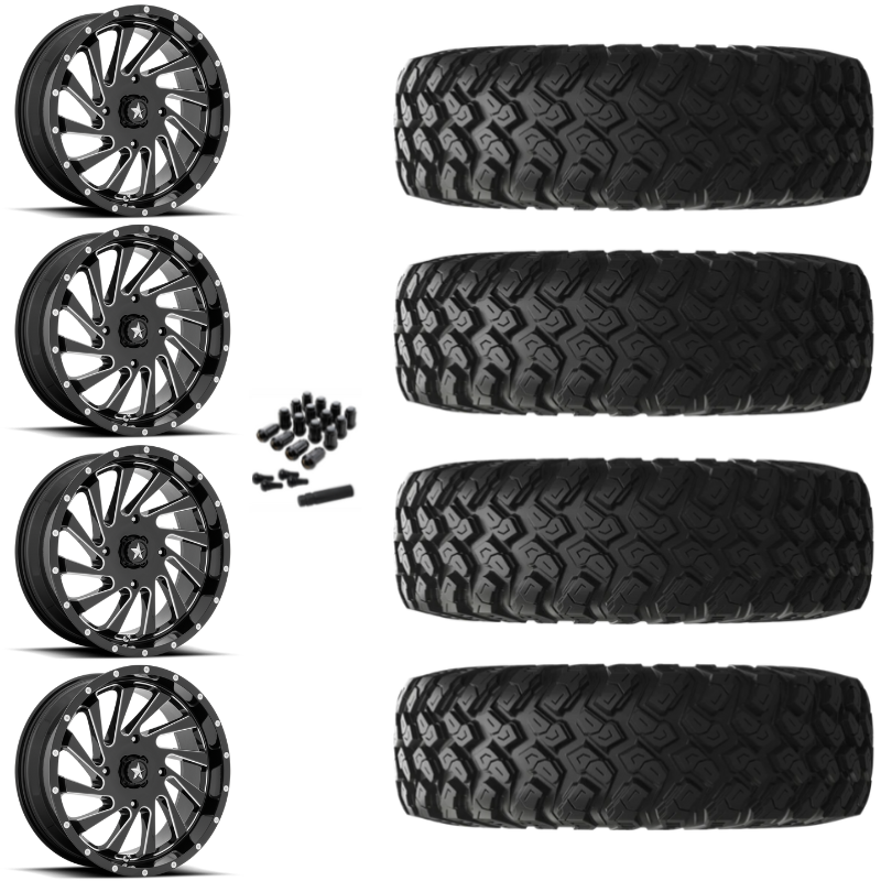 22" MSA Blade M46 Black Milled UTV Rims & 35" EFX MotoRally Tires 8 Ply Mounted