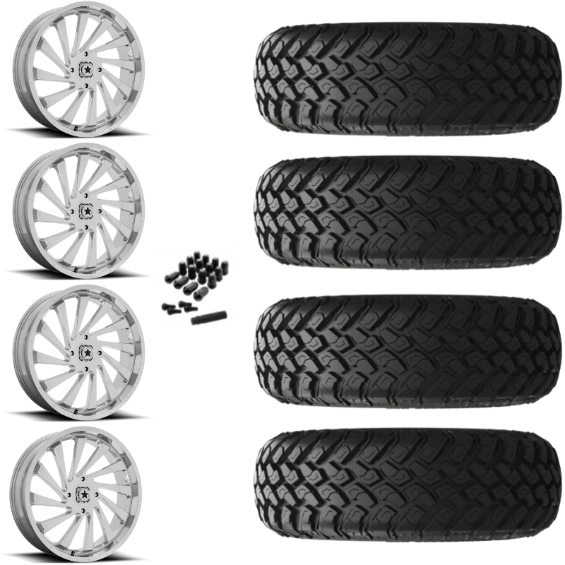20" MSA Blade M46 Chrome UTV Rims & 34" EFX MotoHammer Tires 8 Ply Mounted