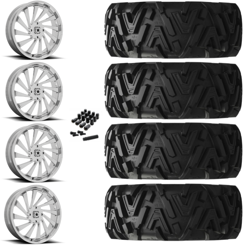 20" MSA Blade M46 Chrome UTV Rims & 34" EFX MotoMTC Tires 6 Ply Mounted