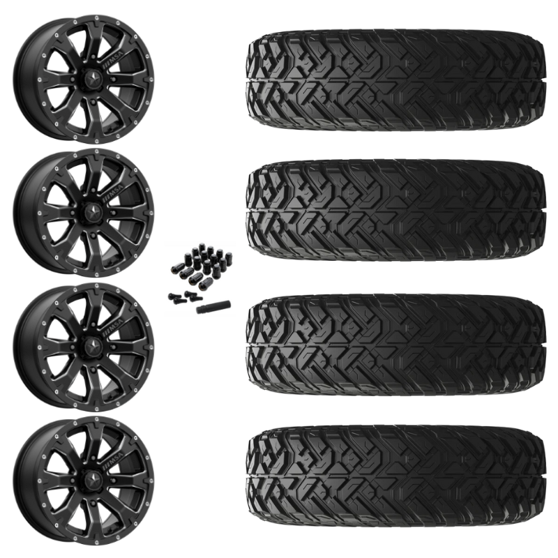 14" MSA Bounty M42 Black Milled UTV Rims & 28" EFX Gripper R/T Tires 10 Ply Mounted