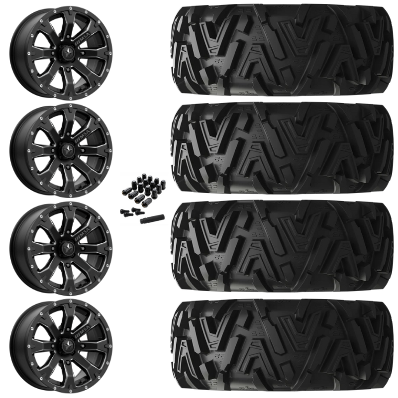 14" MSA Bounty M42 Black Milled UTV Rims & 26" EFX MotoMTC Tires 6 Ply Mounted