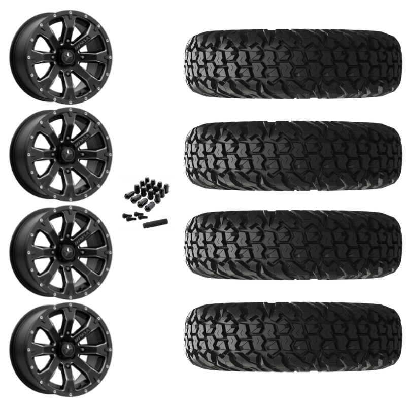 14" MSA Bounty M42 Black Milled UTV Rims & 30" EFX MotoVator Tires 8 Ply Mounted