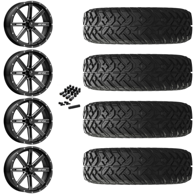 14" MSA Boxer M41 Black Milled UTV Rims & 28" EFX Gripper R/T-K Tires 10 Ply Mounted