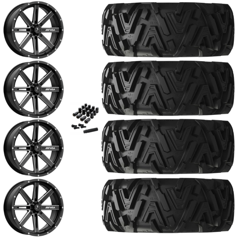 16" MSA Boxer M41 Black Milled UTV Rims & 30" EFX MotoMTC Tires 6 Ply Mounted