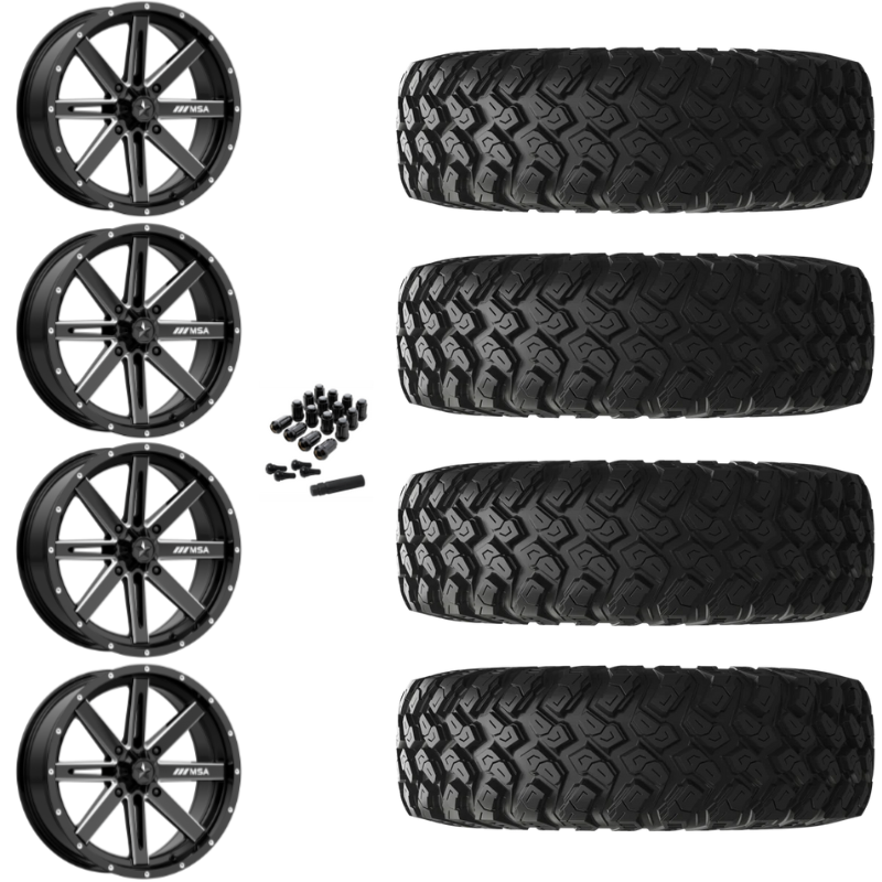 16" MSA Boxer M41 Black Milled UTV Rims & 32" EFX MotoRally Tires 8 Ply Mounted