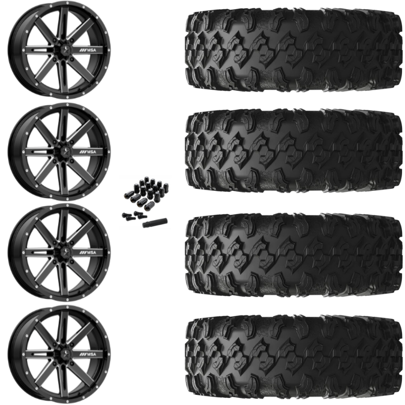 18" MSA Boxer M41 Black Milled UTV Rims & 32" EFX MotoRavage Tires 8 Ply Mounted