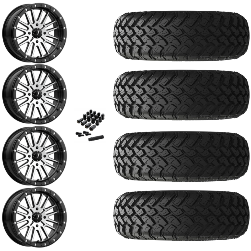 14" MSA Brute M37 Beadlock Black Machined UTV Rims & 30" EFX MotoHammer Tires 8 Ply Mounted