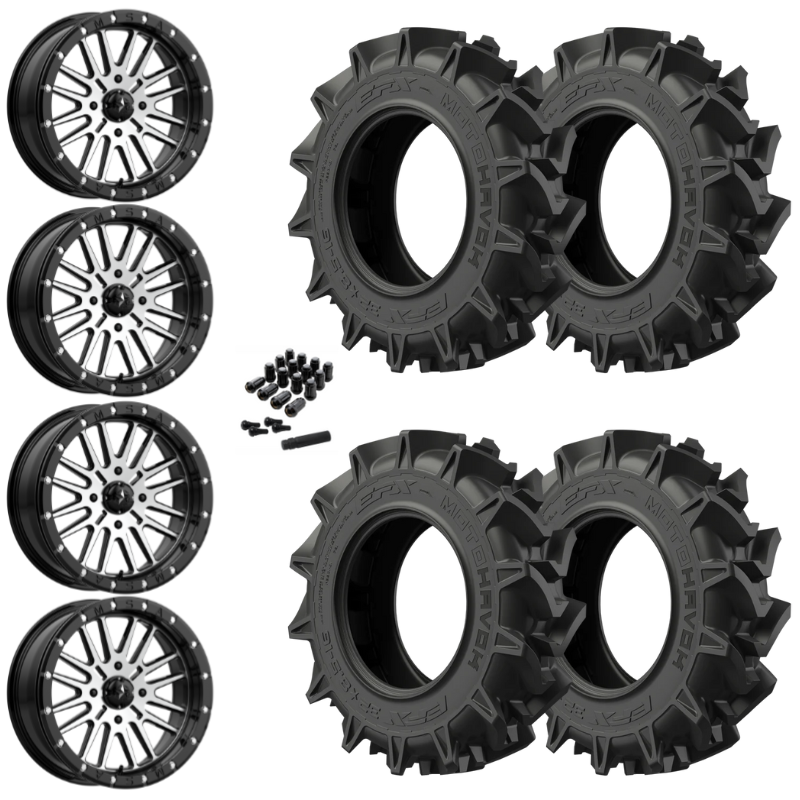 14" MSA Brute M37 Beadlock Black Machined UTV Rims & 31" EFX MotoHavok Tires 6 Ply Mounted