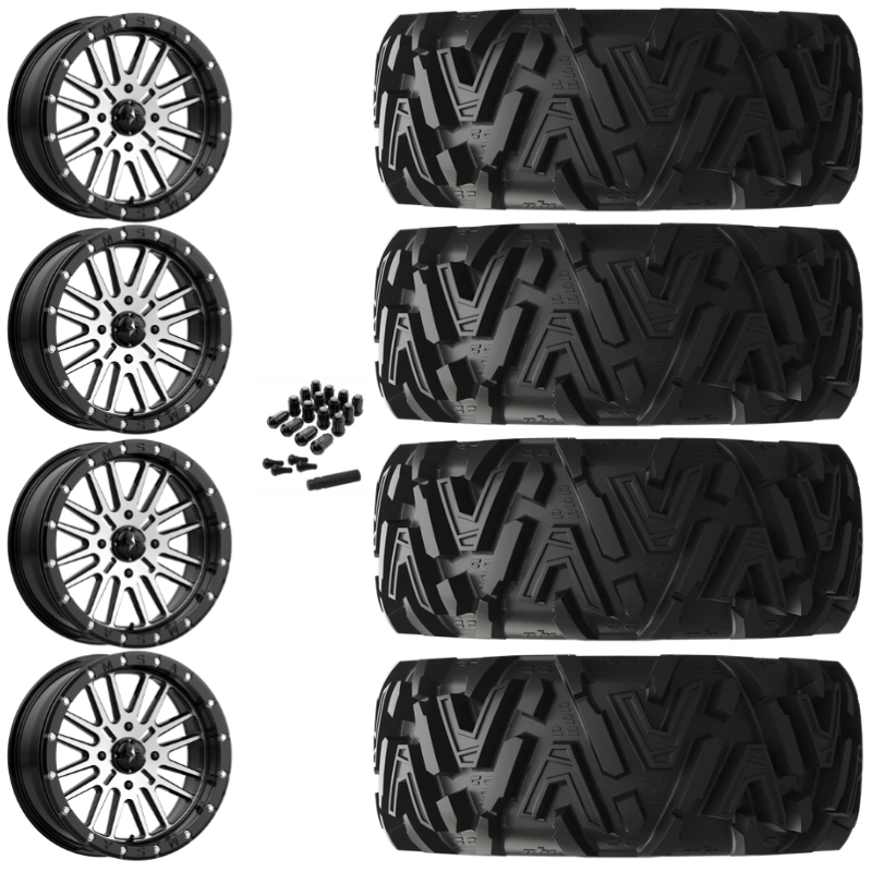 14" MSA Brute M37 Beadlock Black Machined UTV Rims & 26" EFX MotoMTC Tires 6 Ply Mounted