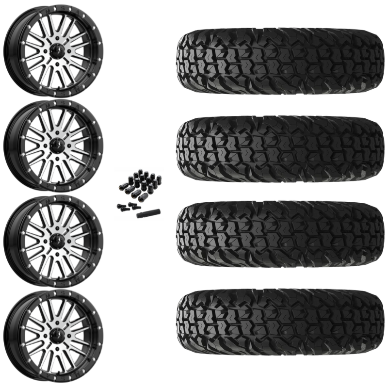 16" MSA Brute M37 Beadlock Black Machined UTV Rims & 30" EFX MotoVator Tires 8 Ply Mounted
