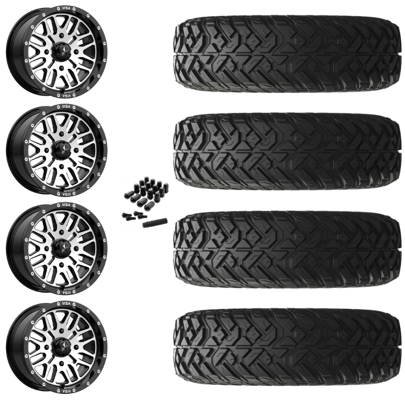 14" MSA Brute M38 Black Machined UTV Rims & 32" EFX Gripper R/T-K Tires 10 Ply Mounted