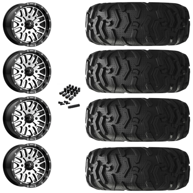 14" MSA Brute M38 Black Machined UTV Rims & 26" EFX MotoForce Tires 6 Ply Mounted
