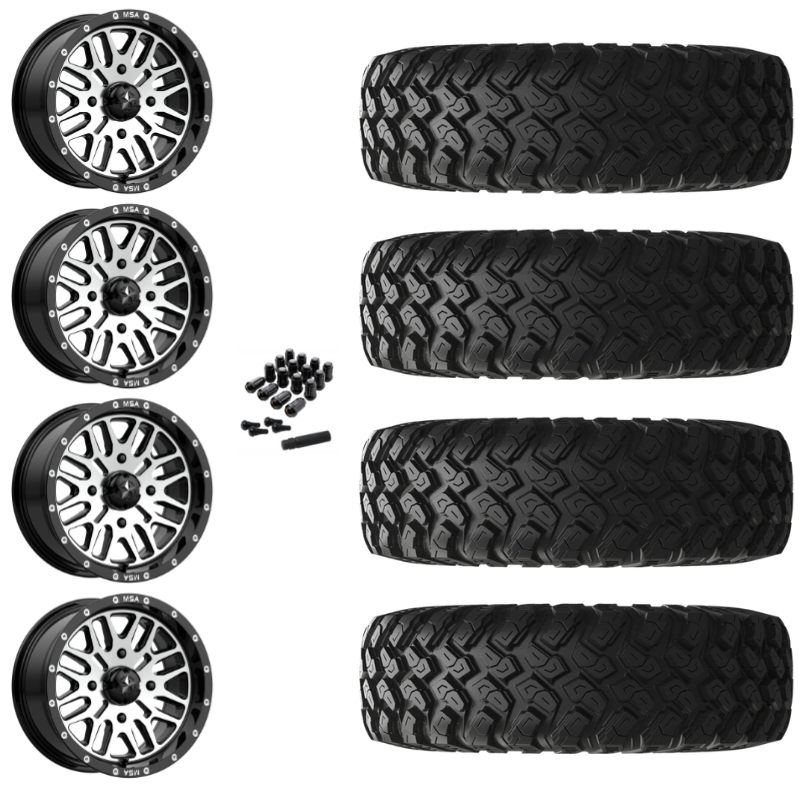 15" MSA Brute M38 Black Machined UTV Rims & 35" EFX MotoRally Tires 8 Ply Mounted