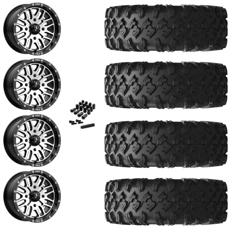 14" MSA Brute M38 Black Machined UTV Rims & 30" EFX MotoRavage Tires 8 Ply Mounted