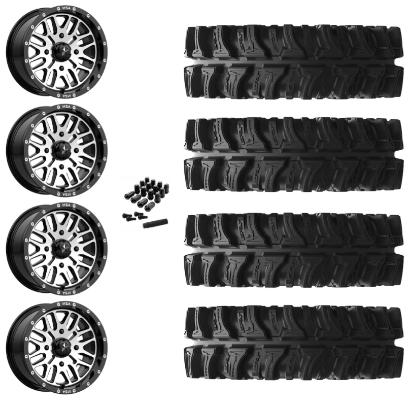 14" MSA Brute M38 Black Machined UTV Rims & 30" EFX MotoSlayer Tires 6 Ply Mounted