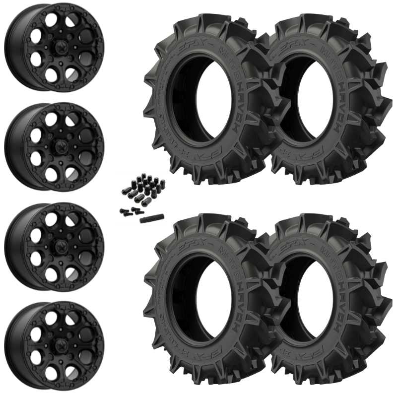 14" MSA Cannon M44 Beadlock Black UTV Rims & 31" EFX MotoHavok Tires 6 Ply Mounted