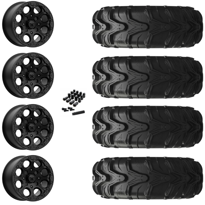 14" MSA Cannon M44 Beadlock Black UTV Rims & 27" EFX MotoMax Tires 6 Ply Mounted