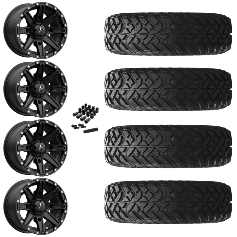 14" MSA Clutch M33 Black UTV Rims & 32" EFX Gripper R/T Tires 10 Ply Mounted