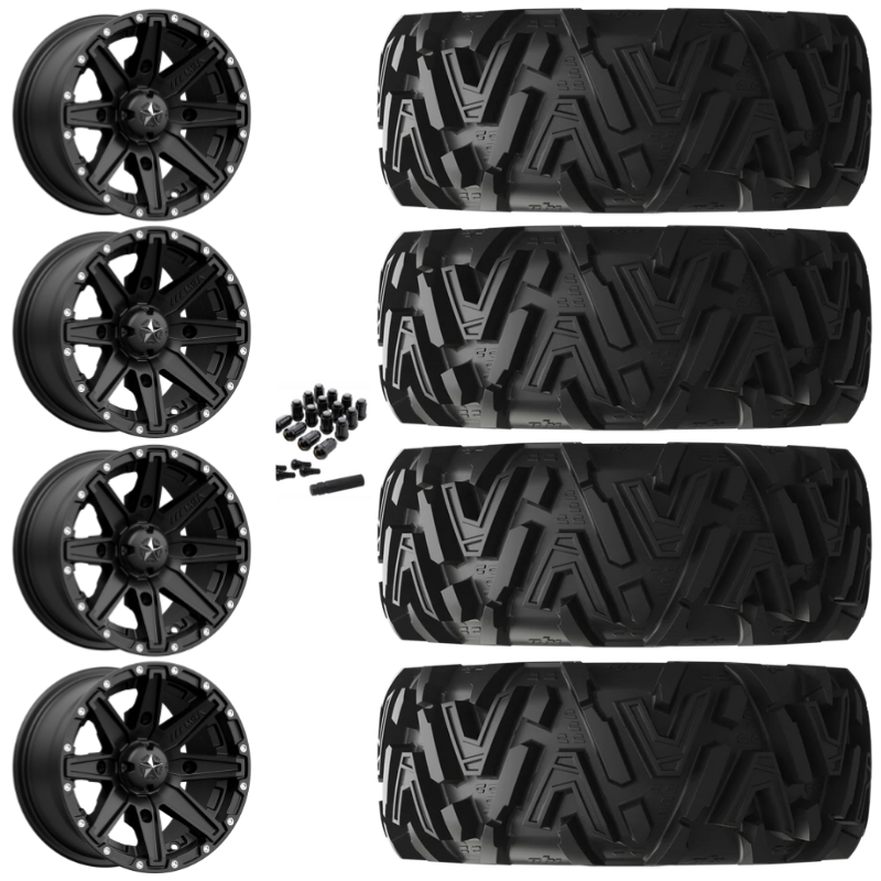 14" MSA Clutch M33 Black UTV Rims & 28" EFX MotoMTC Tires 6 Ply Mounted