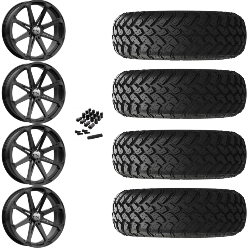 20" MSA Diesel M12 Black UTV Rims & 34" EFX MotoHammer Tires 8 Ply Mounted