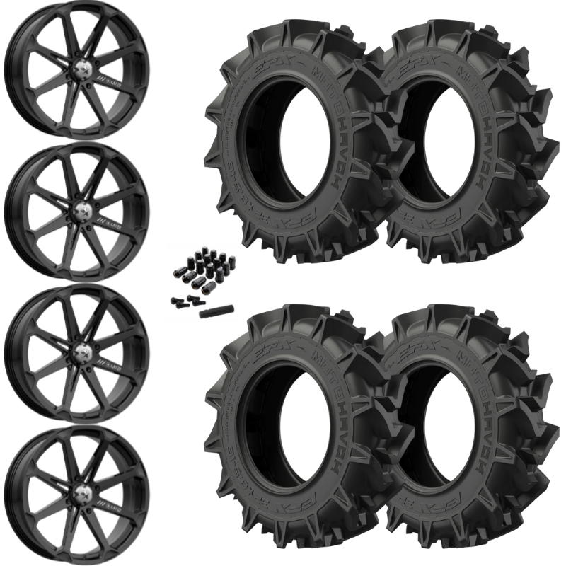 22" MSA Diesel M12 Black UTV Rims & 35" EFX MotoHavok Tires 6 Ply Mounted