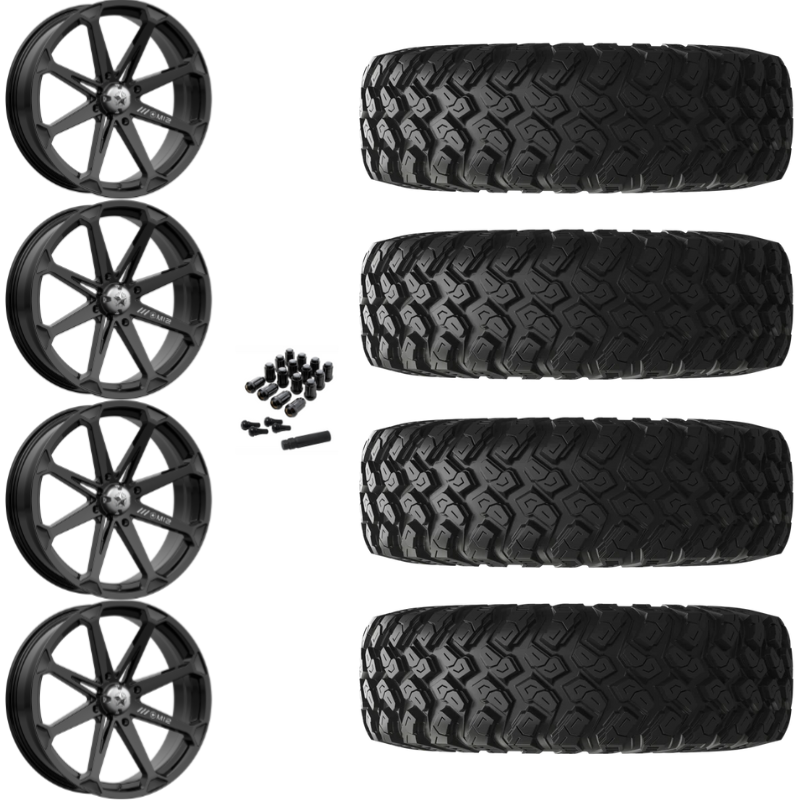 14" MSA Diesel M12 Black UTV Rims & 30" EFX MotoRally Tires 8 Ply Mounted