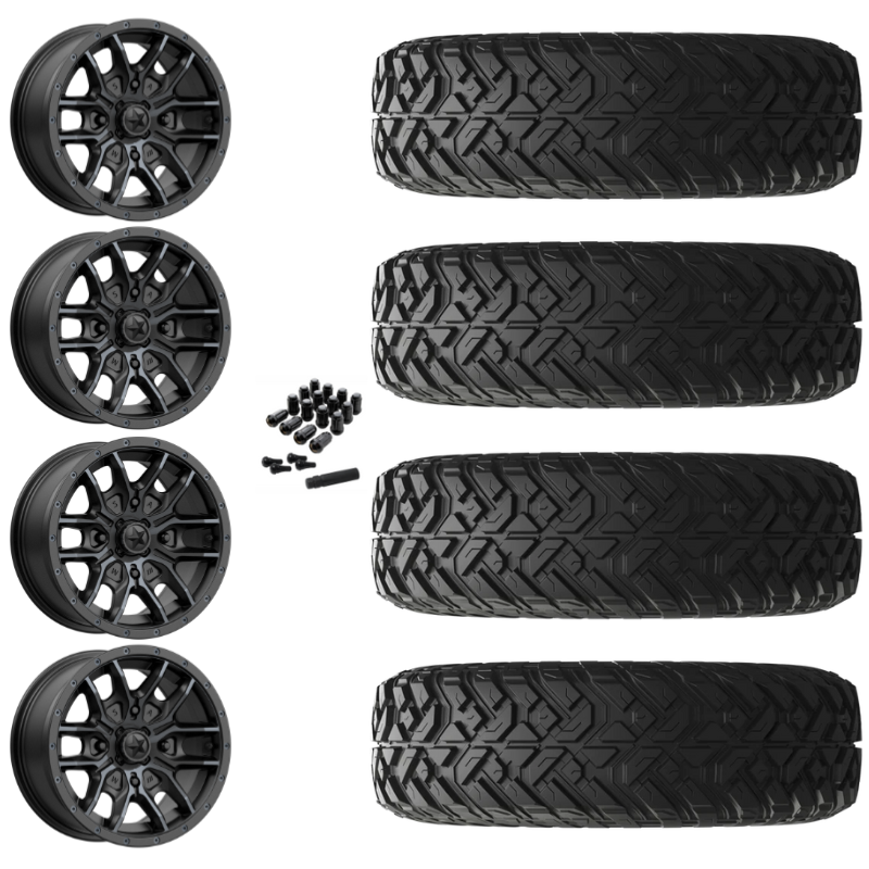 14" MSA Fang M43 Black UTV Rims & 28" EFX Gripper R/T-K Tires 10 Ply Mounted