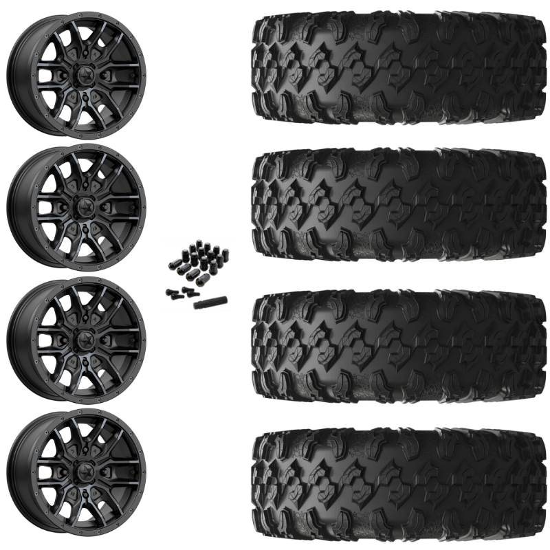 20" MSA Fang M43 Black UTV Rims & 35" EFX MotoRavage Tires 8 Ply Mounted