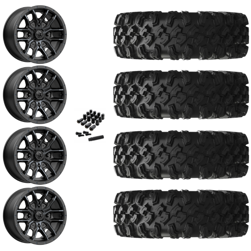 14" MSA Fang M43 Black UTV Rims & 30" EFX MotoRavage XL Tires 8 Ply Mounted