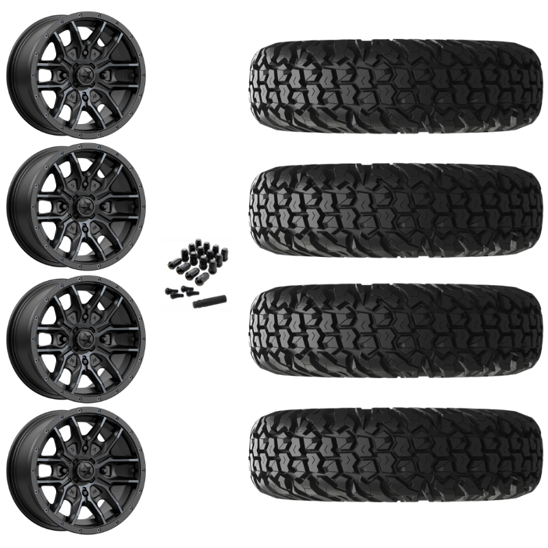 14" MSA Fang M43 Black UTV Rims & 27" EFX MotoVator Tires 8 Ply Mounted